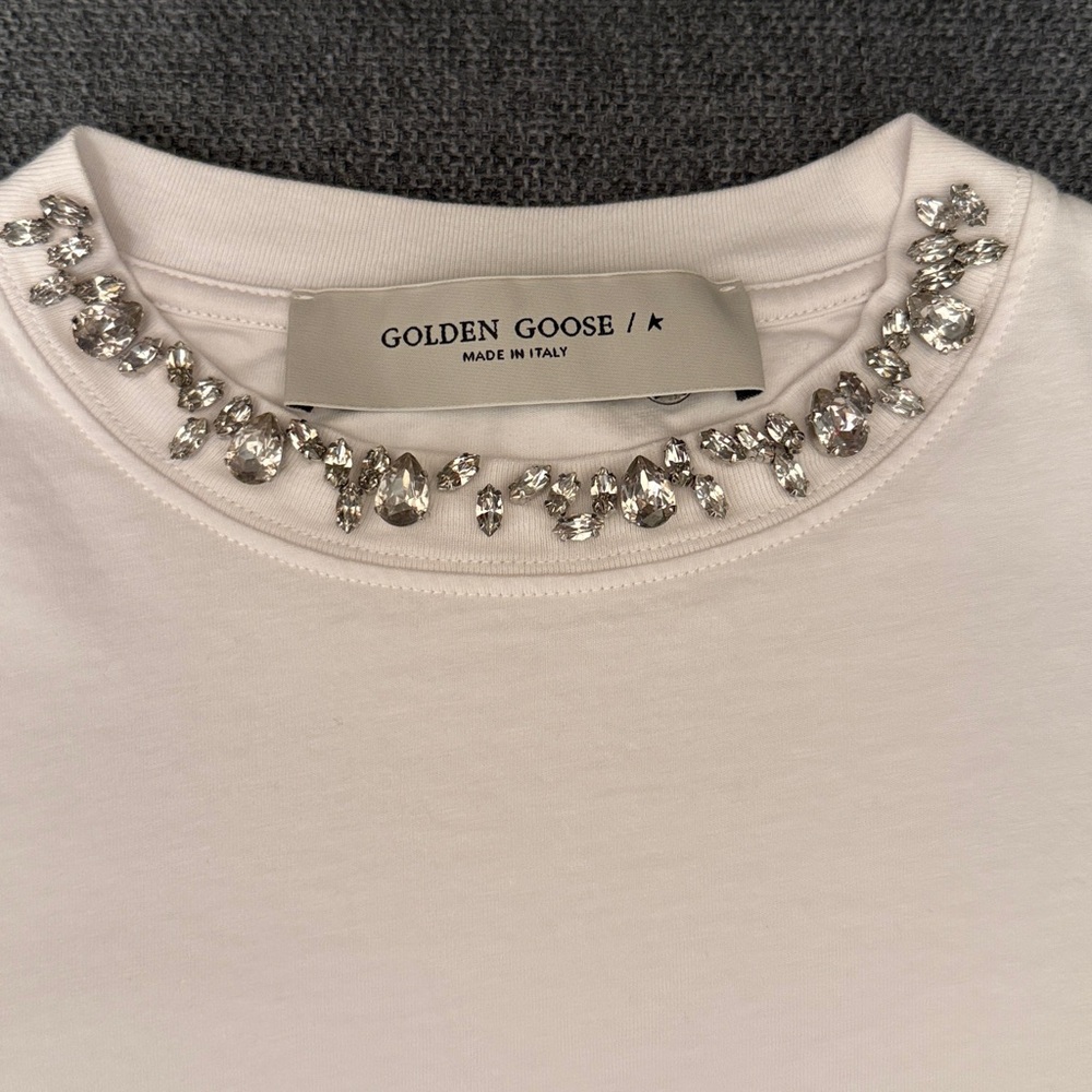 Golden Goose White Tee Crystal Embellishment XS - Picture 3 of 6